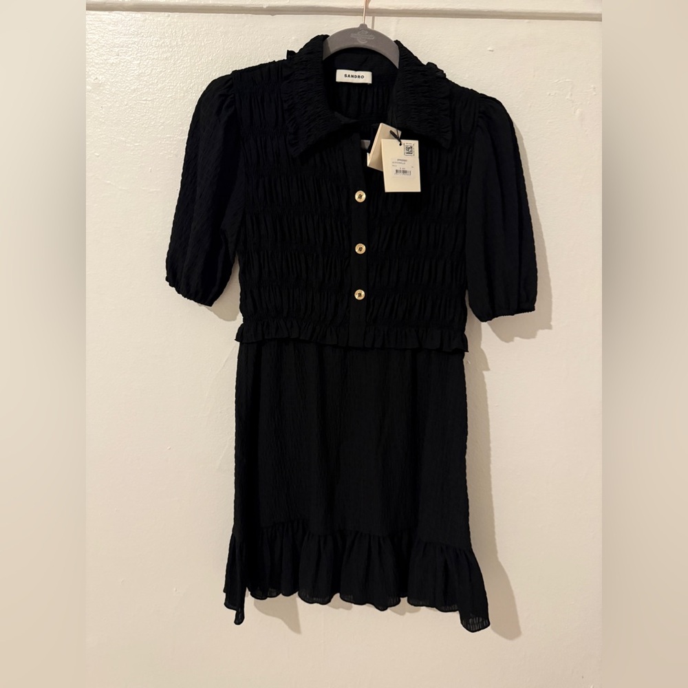 New Sandro black dress with ruching details